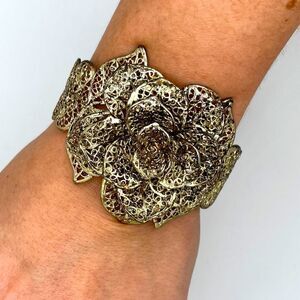 Vintage Rose Cuff Statement Bracelet